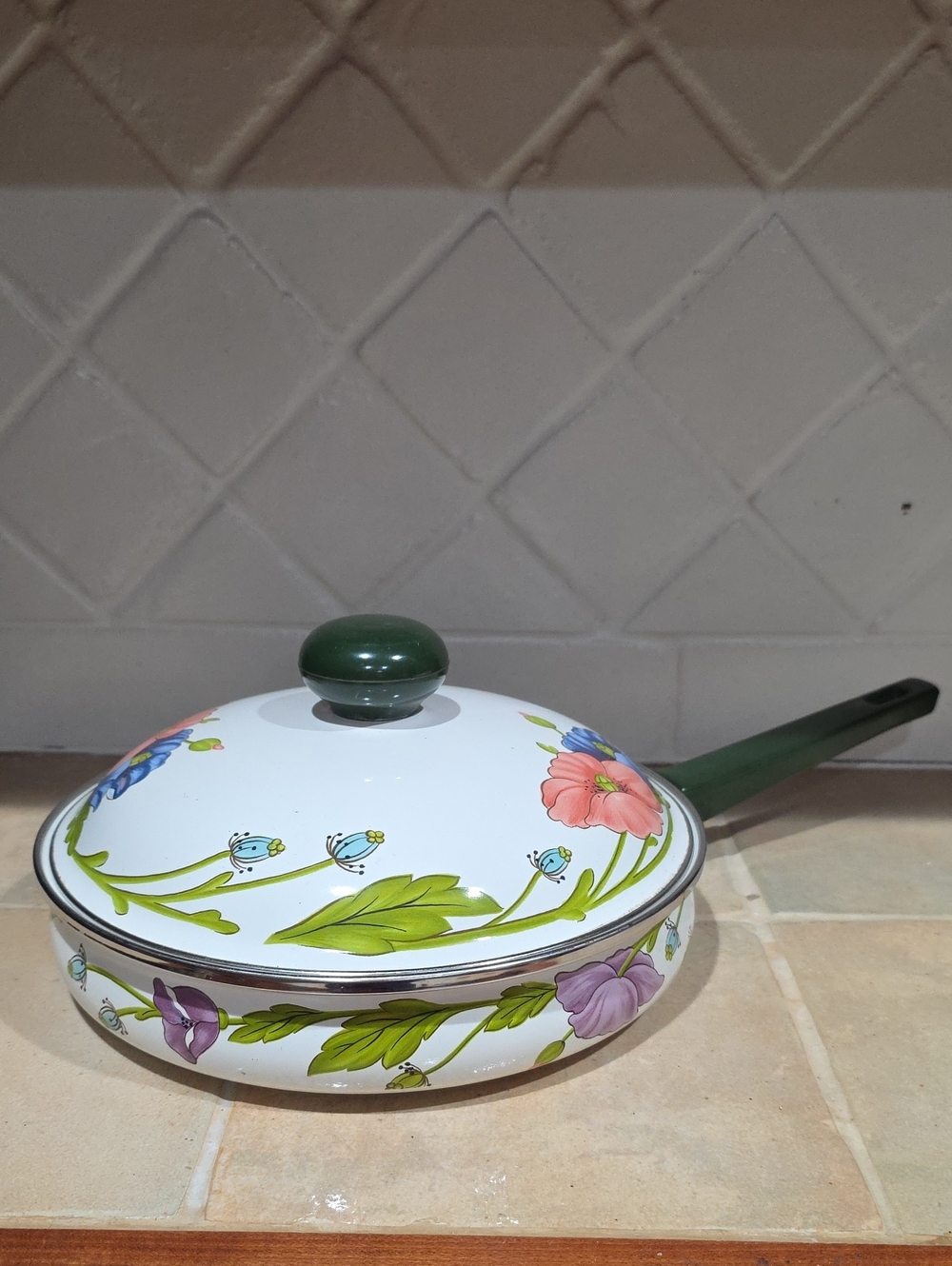 Villeroy And Boch Amapola Enamel Floral Skillet with Lid